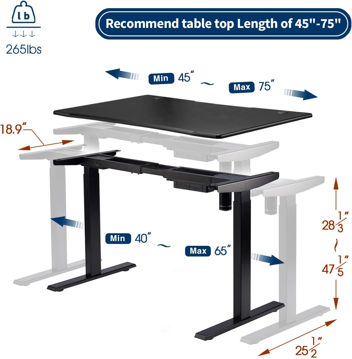 AECOJOY Electric Stand Up Desk Frame, Height Adjustable Standing Base Single Motor DIY Workstation with Memory Controller
