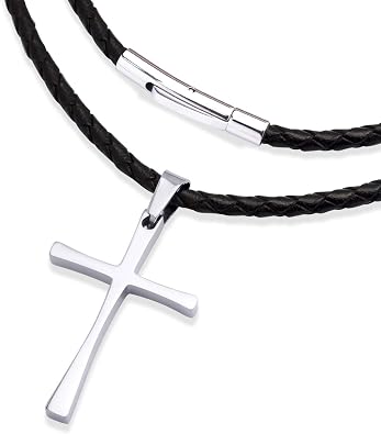 555Jewelry Stainless Steel Cross Braided Rope Cord Necklace For Men Women 18-24 Inches