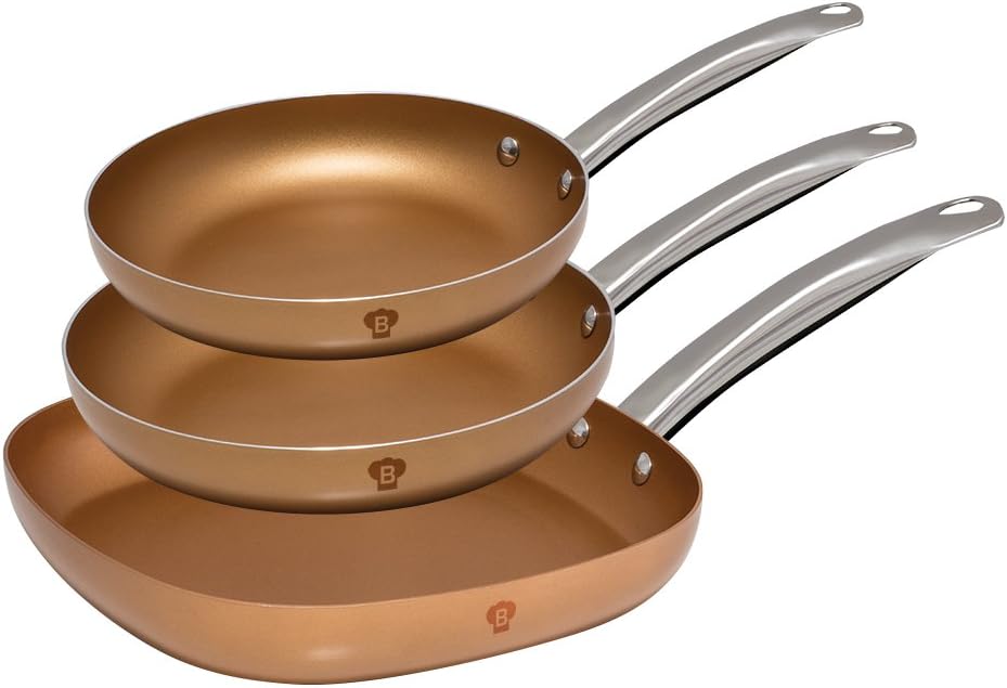 Three of Le Chef Collection Copper Non-Stick Coating Grill Pan - BL-3286
