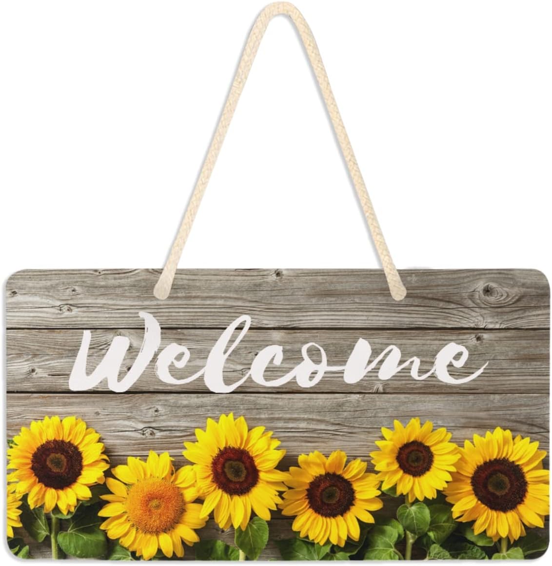 Cartello Benvenuto In Legno Con Girasole - Decorazione Rustica Per Porta Esterna, 20x10cm, Stile Vintage Da Appendere - Foto 13
