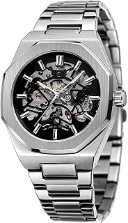 Stainless Steel Mechanical Luxury Watchs, Skeleton Automatic Lightweight Steel Band Watch for Men, Water Resistant Timepiece