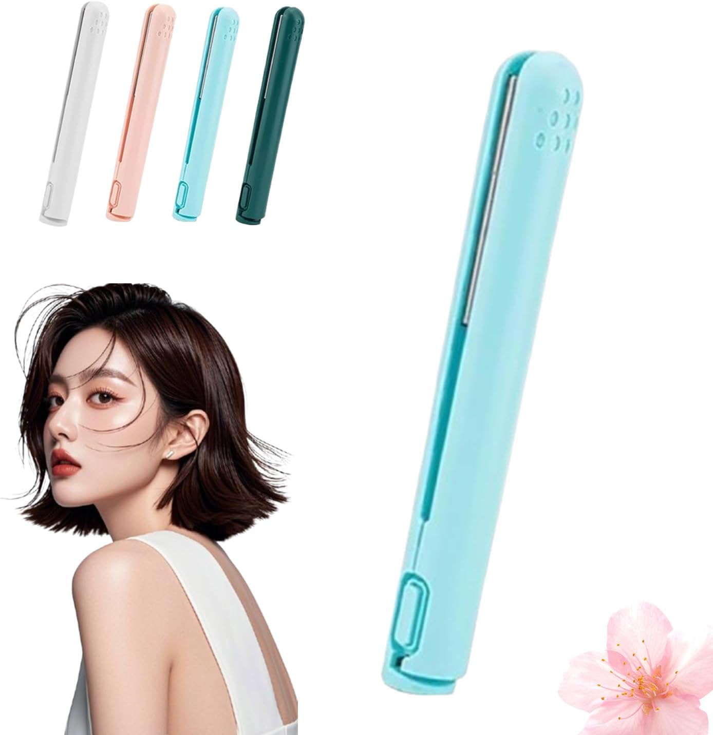 2 in 1 Mini Curling Iron,Wireless Curling Iron 2 in 1 Straightener Curler,Minicurling Tongs for Short Hair,Portable USB Plug-in Small Ceramic Iron, for Short and Long Hair, AllHair Types (Blue,1)