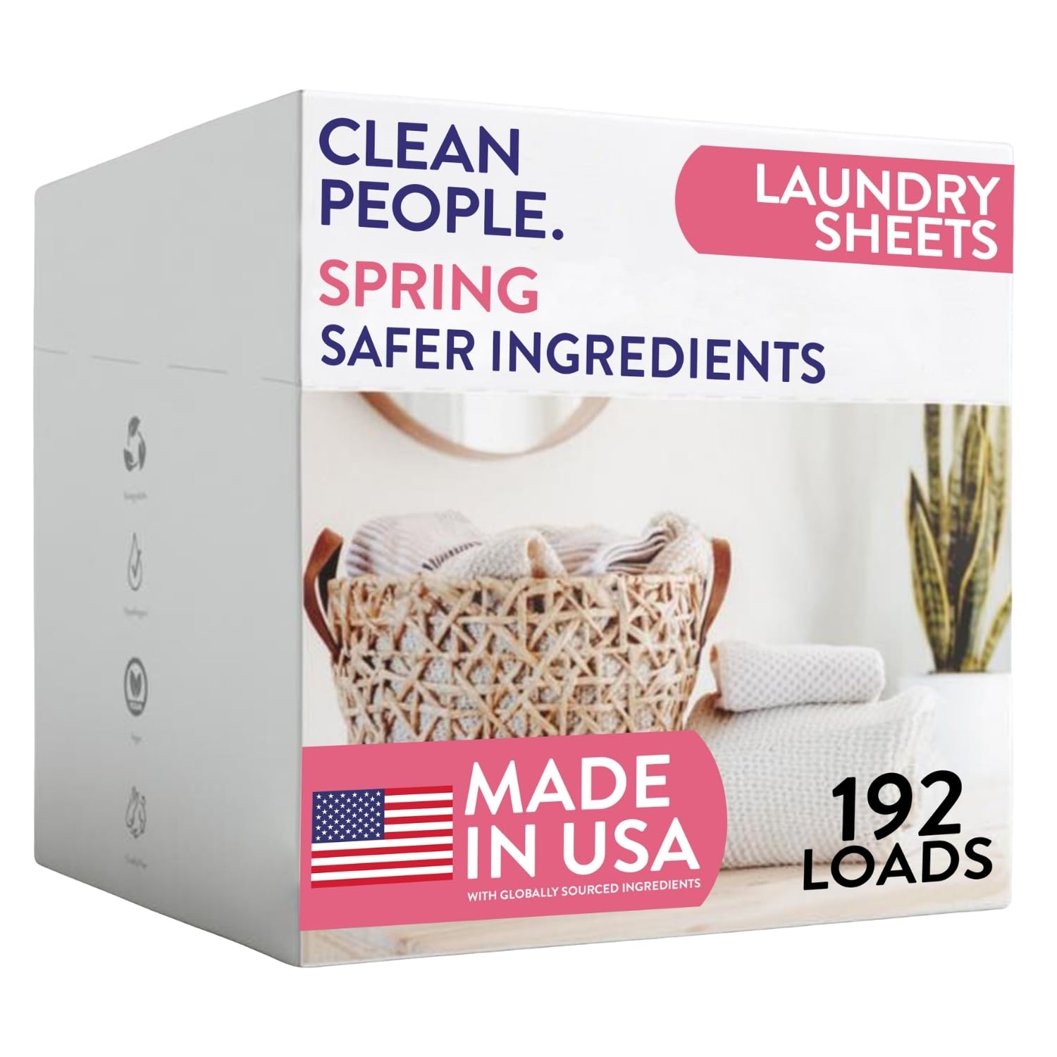 The Clean People Laundry Detergent Sheets - Laundry Soap - Ultra Concentrated, Recyclable Packaging, Stain Fighting - Spring Scent, 192 Pack