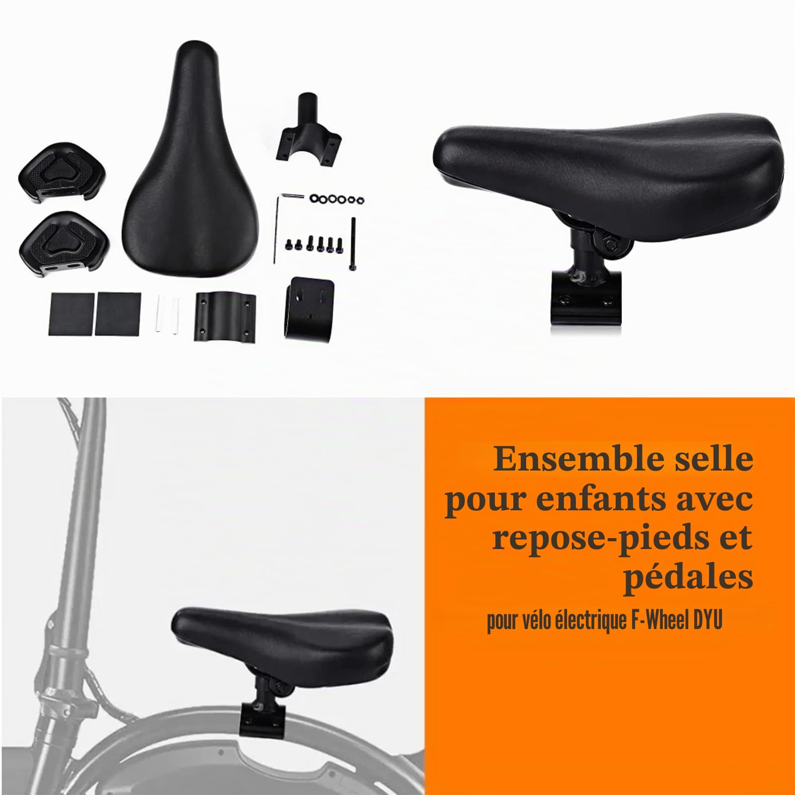 Ensemble de selle pour enfants avec pédales, selle de vélo à suspension et absorption des chocs pour vélo électrique DYU Jetson Ebike