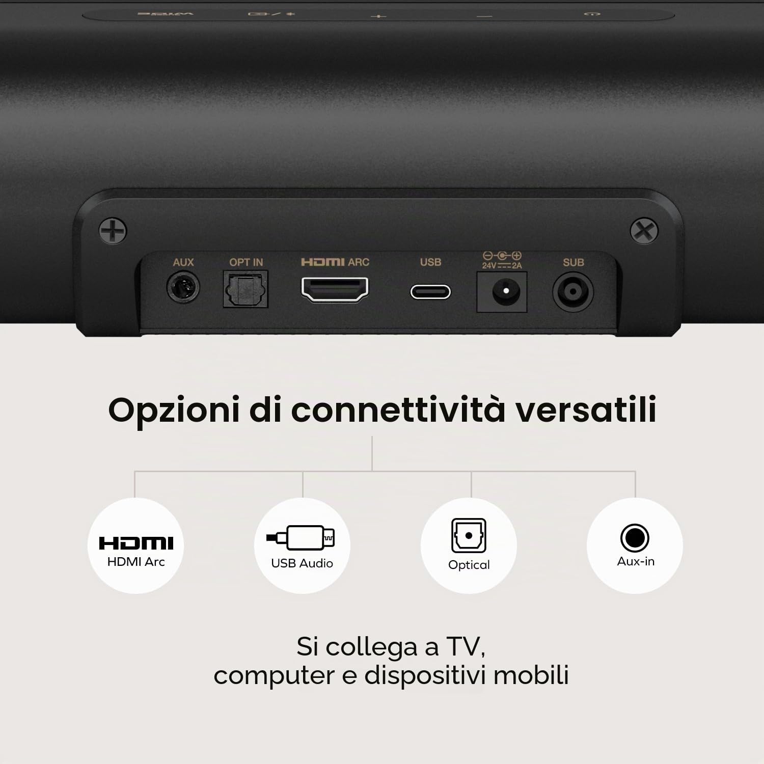 CREATIVE Stage Pro - Soundbar 2.1 con Dolby Audio, HDMI, Bluetooth 5.3, audio USB, per TV, PC e cellulare