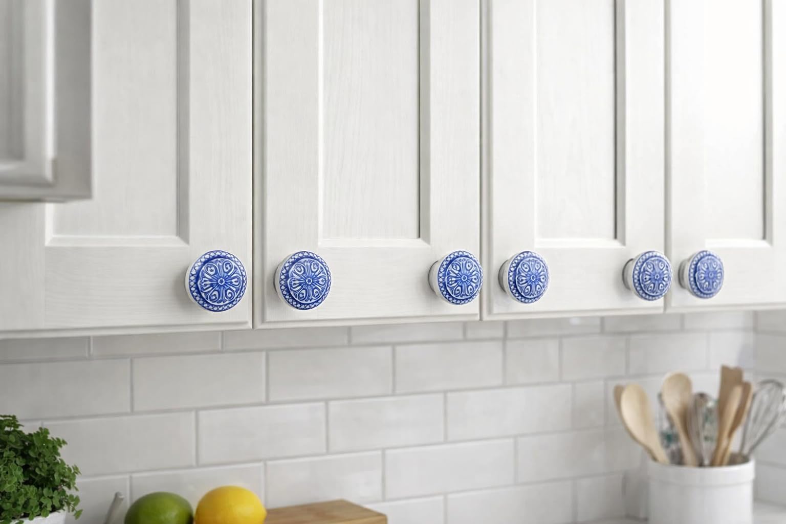 KPAVIR Blue Floral Ceramic Cabinet Knob – Hand Painted Drawer Pull, Round Kitchen Cupboard Handle, Decorative Dresser Knobs with Metal Screw for Wardrobe, Bathroom & Furniture (Pack of 12) 2