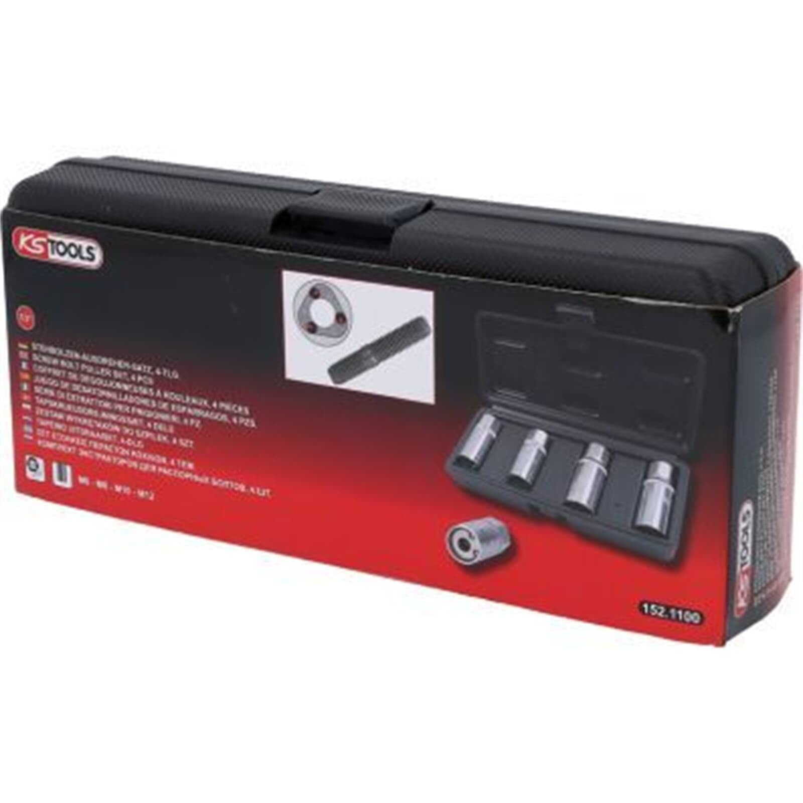 KS Tools 152.1100 1/2" Serie di Estrattori per Prigionieri, 4 Pezzi, Esecuzione a Rulli Eccentrici, per Filettatura Destra e Sinistra, in Astuccio in Plastica