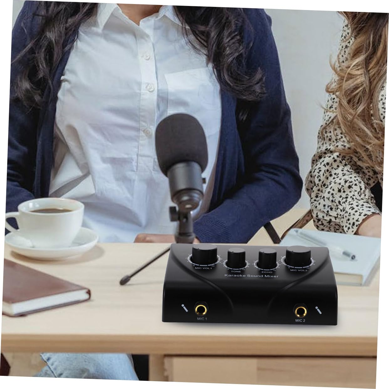 Mezclador de Sonido Profesional Color Negro con Dos Entradas de Micrófono, Volumen Ajustable Independiente, bajo Ruido Material Abs y Cobre para Fiestas de Karaoke