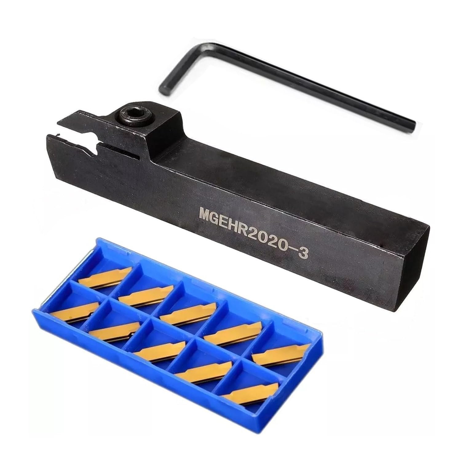 3/4inch Lathe Grooving Tool Holder Grooving Cut-Off Tool Holder MGEHR2020-3 with 10pcs MGMN300-M Indexable Carbide Grooving Inserts (MGEHR2020-3+10pcs MGMN300-M)