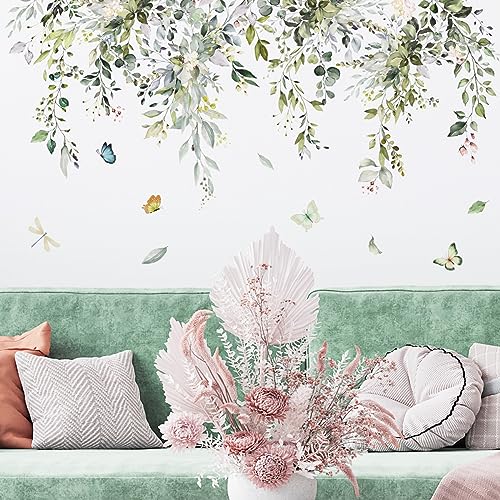 Runtoo Green Plant Leaves Wall Decals Hanging Vine Flower Leaf Wall Stickers for Bedroom Living Room Wall Art Decor - Image 3
