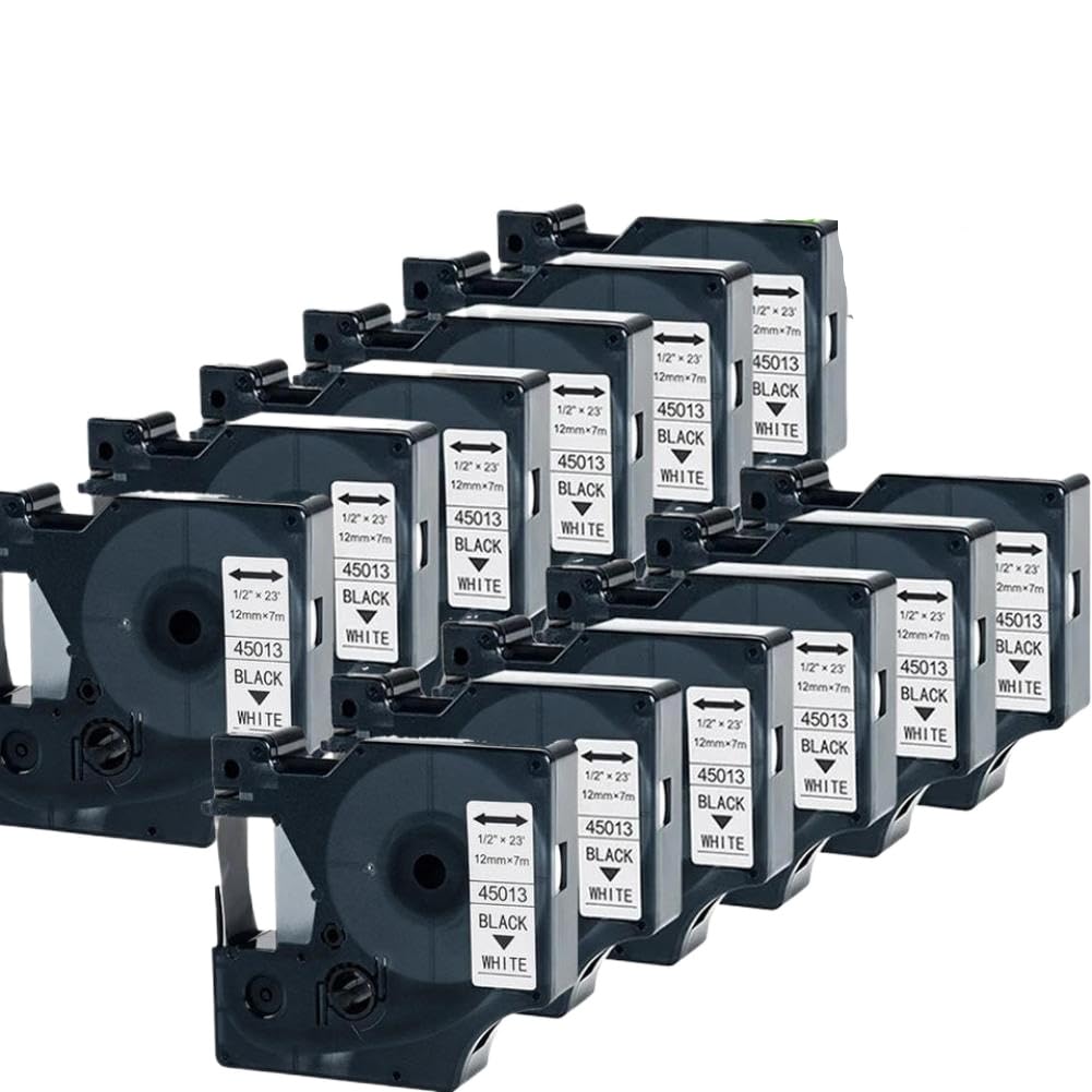 Cinta de etiquetas D1 45013 negro sobre blanco 12mm Compatible con LabelManager 160 280 210D 360D inalámbrico PnP 220P 260P 450D(12 pack)
