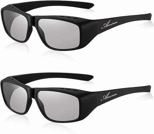 Cinema Passive 3D Glasses Large Frame,Clearer,Brighter,for RealD 3D Movie(2 Pack)