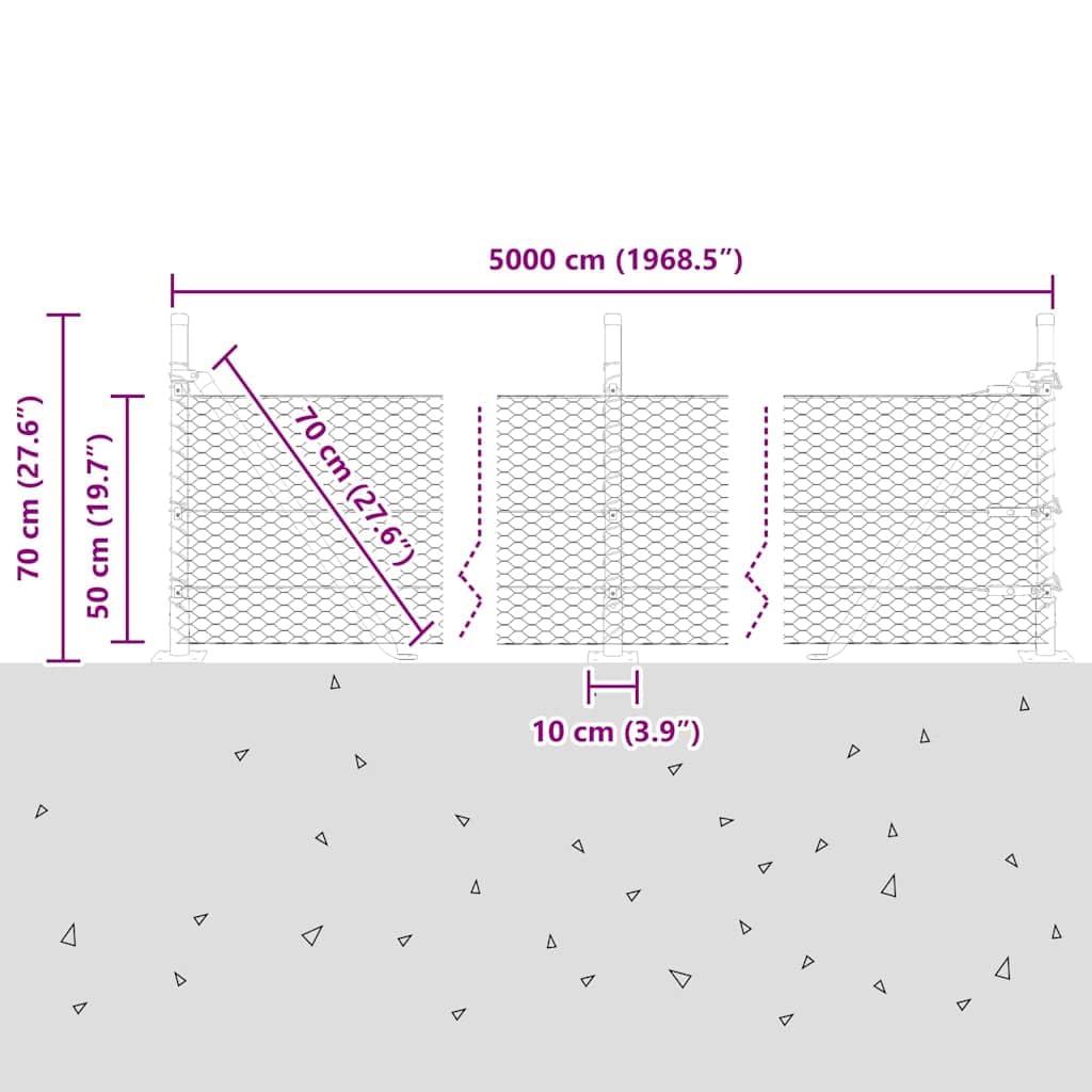vidaXL Recinzione esagonale con base in cemento 50 x 0,5 m Argento