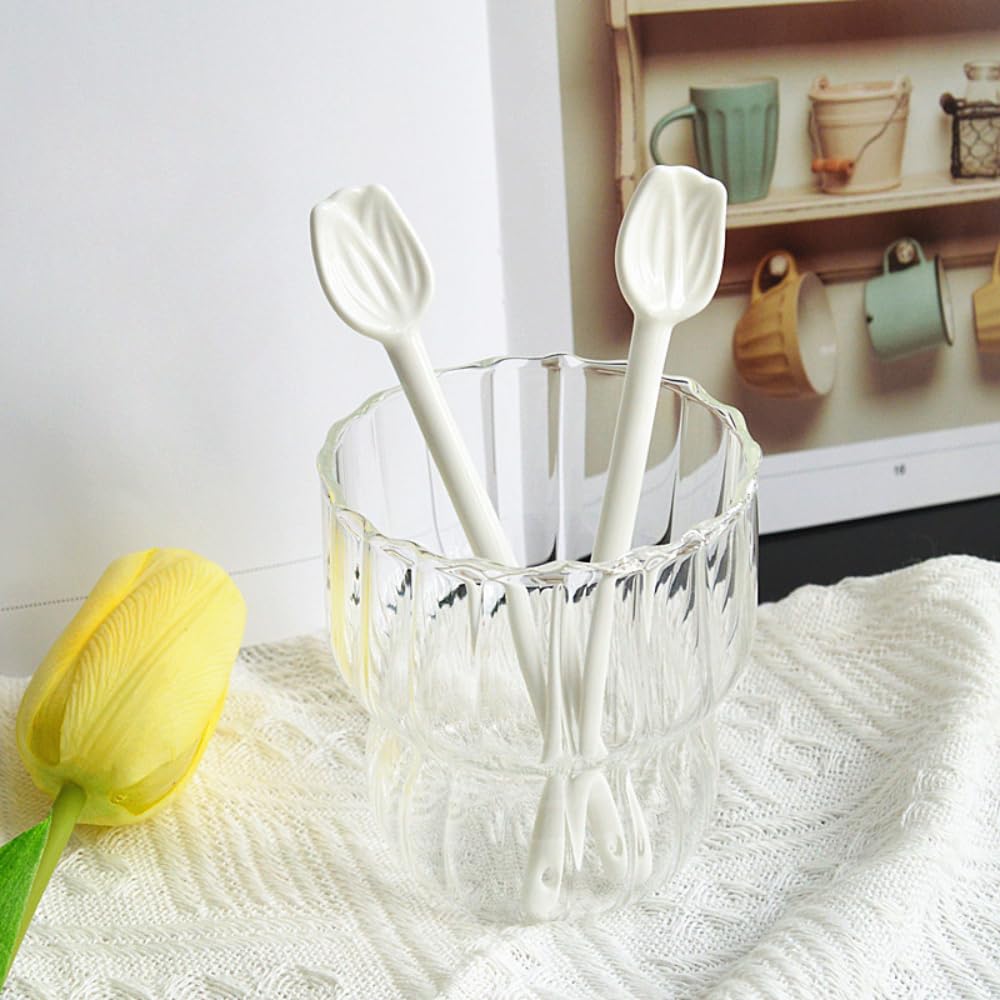 Juego de 6 cucharas de café de cerámica, resistentes al calor, para café, té, postre, utensilios de cocina decorativos