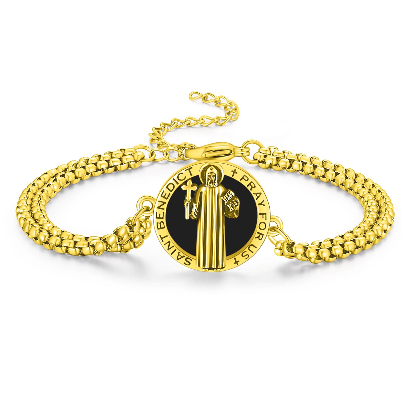 Vavacoy Black Onyx St Michael/St Christopher/St Jude/Guadalupe/Guardian Angel/Santa Muerte Bracelet 925 Sterling Silver Patron Saint Bracelet with