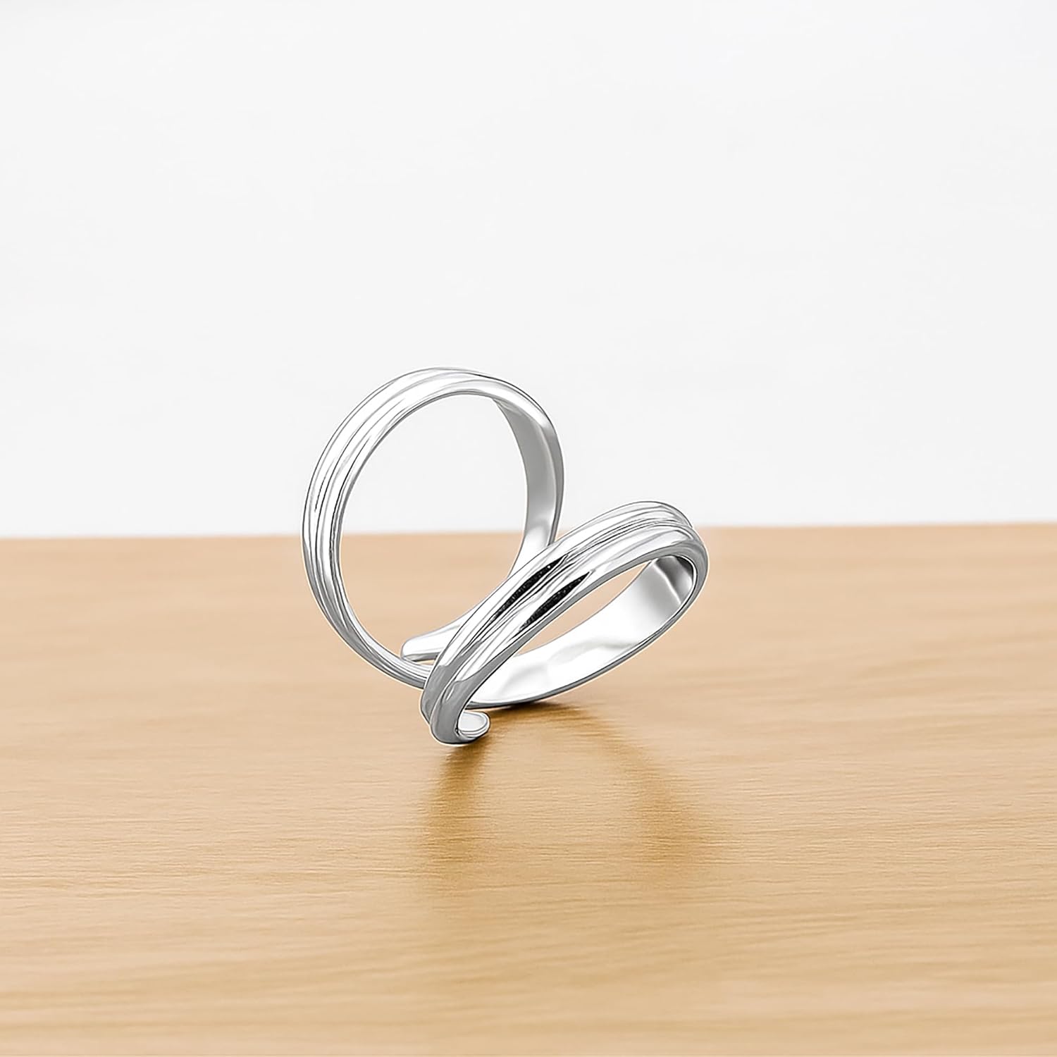 Simple Swan Splint Ring For Women 925 Sterling Silver Statement Adjustable Open Ring Statement Solid Silver Band with Graceful Overlap Design Gift For Her Birthday Everyday Ring