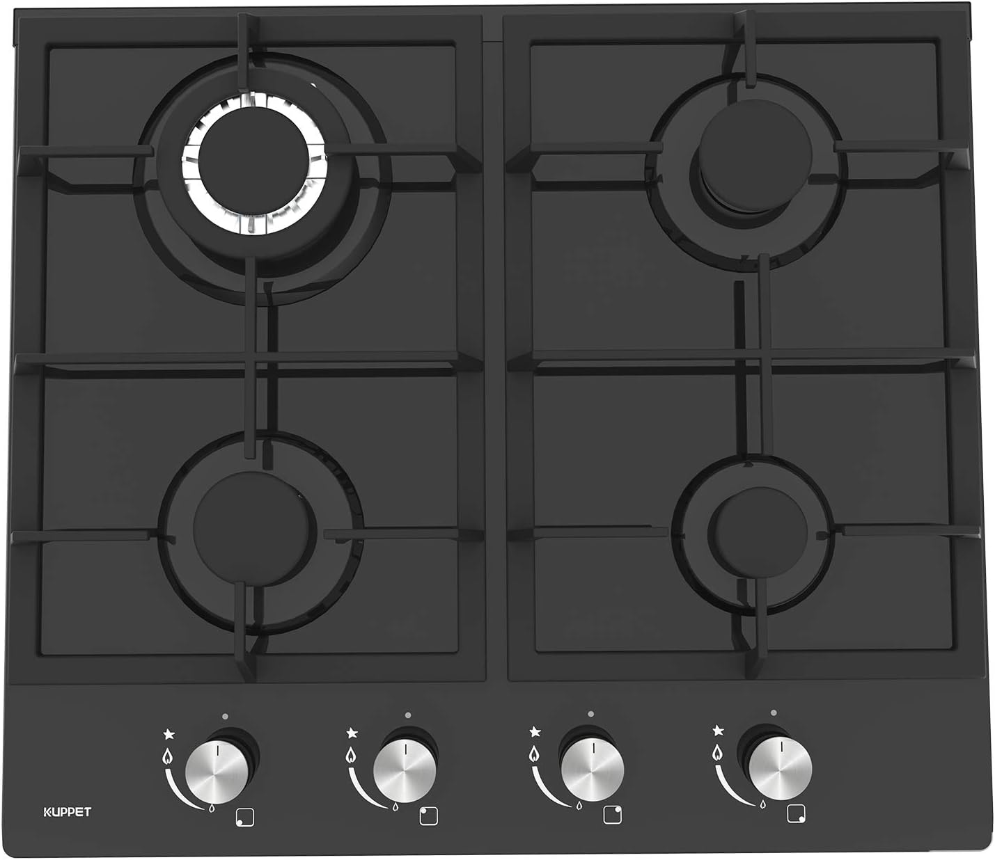 24" Built-in Gas Cooktop - KUPPET GH604A Stove with 4 Booster Burners Smooth Surface Black Tempered Glass Stainless Steel (4 Booster), ETL Safety Certified by KUPPET