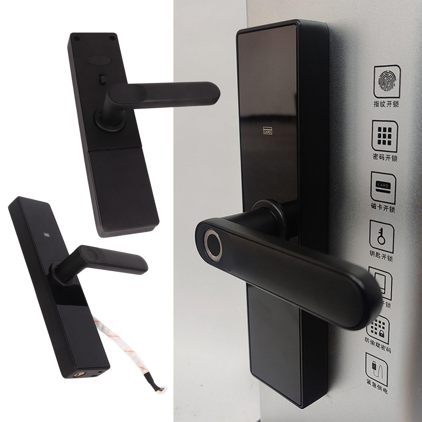 Cerradura de Puerta con Teclado Inteligente, Tarjeta IC con Huella Dactilar, Contraseña, Puerto USB de Emergencia, Cerradura Digital de Doble Lengua para el Hogar