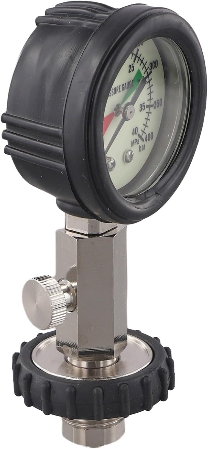 Scuba Diving Tank Pressure, Scuba Diving Cylinder Pressure Gauge, 0-200 BAR Stainless Steel & Brass with G5/8 External Thread for DIN Port Diving Cylinders