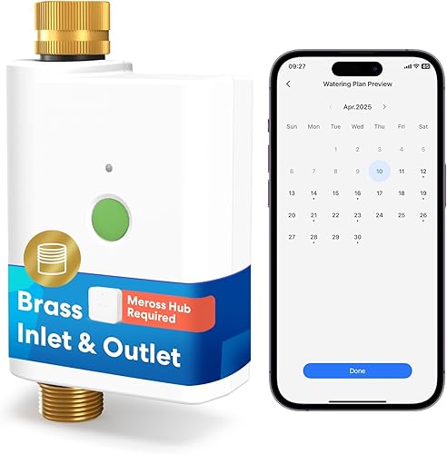 Miniatura 10 de meross Temporizador de agua WiFi para manguera de jardín, temporizador de manguera inteligente con entrada y salida de latón, válvula de rociador