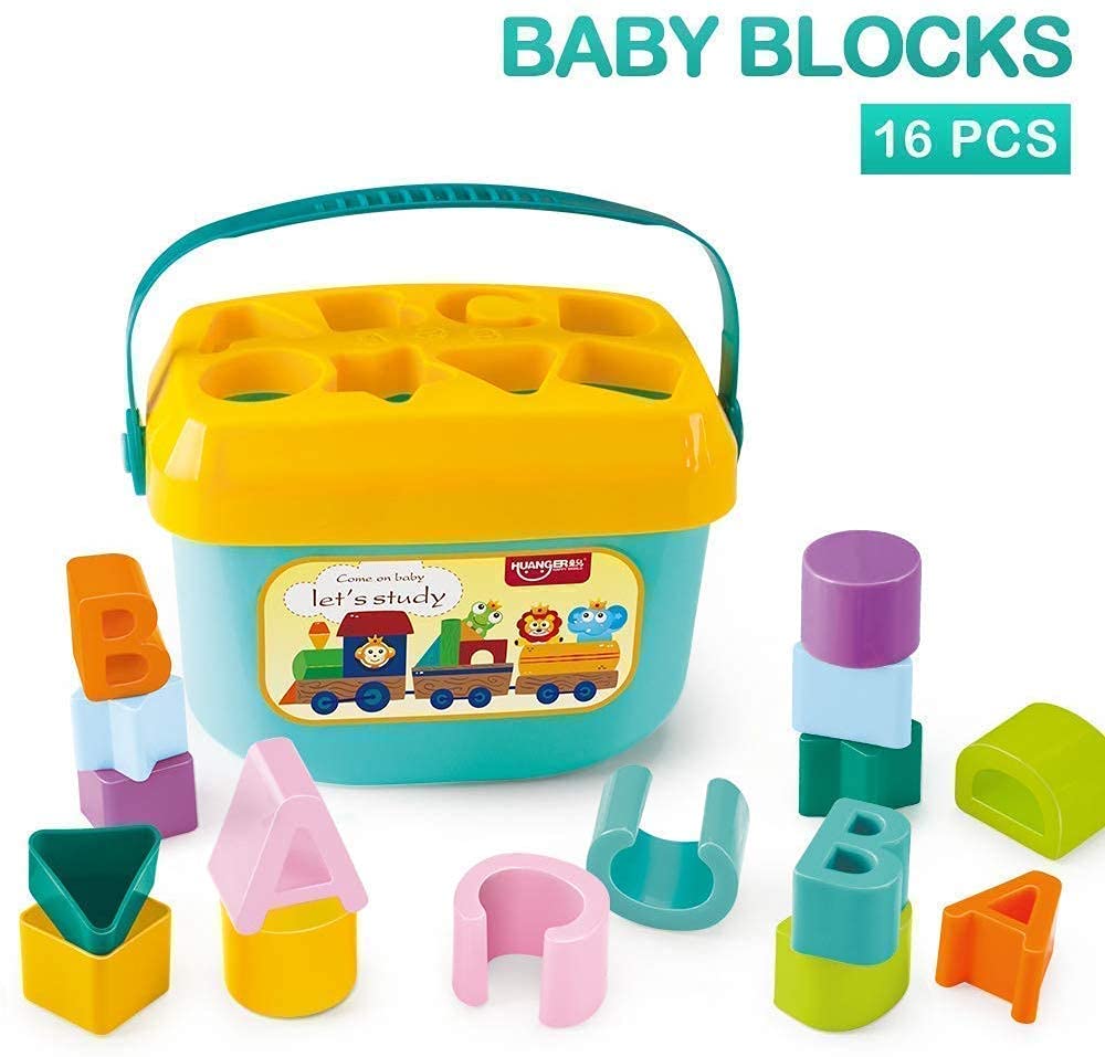 NIYANETAIL Baby Shape Sorter Toys Set 16 PCs Colorful Plastic Block Building Blocks for 1 Year Old Kids(Multi) 3