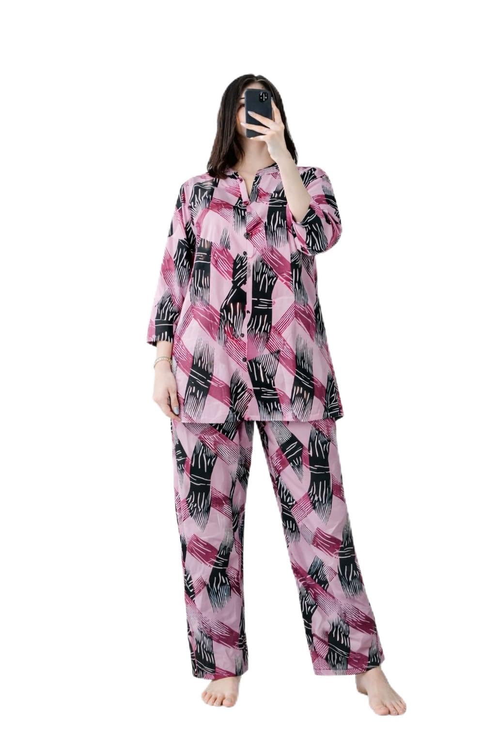 KaSwa Women's Abstract Print Co-ord Set, Pink, Cotton, 3/4 Sleeve Top with Palazzo Pants, Size L-picture-37