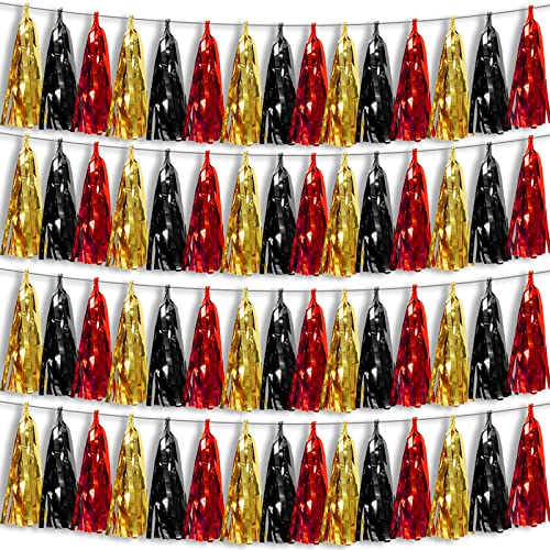 Image of 4P Black-Red Gold Foil Fringe Metallic Tassel Garland, Tassels Banner Streamers for Parade Floats, Bachelorette, Wedding, Birthday, Halloween, Christmas, Bridal /Baby Shower Party Decorations