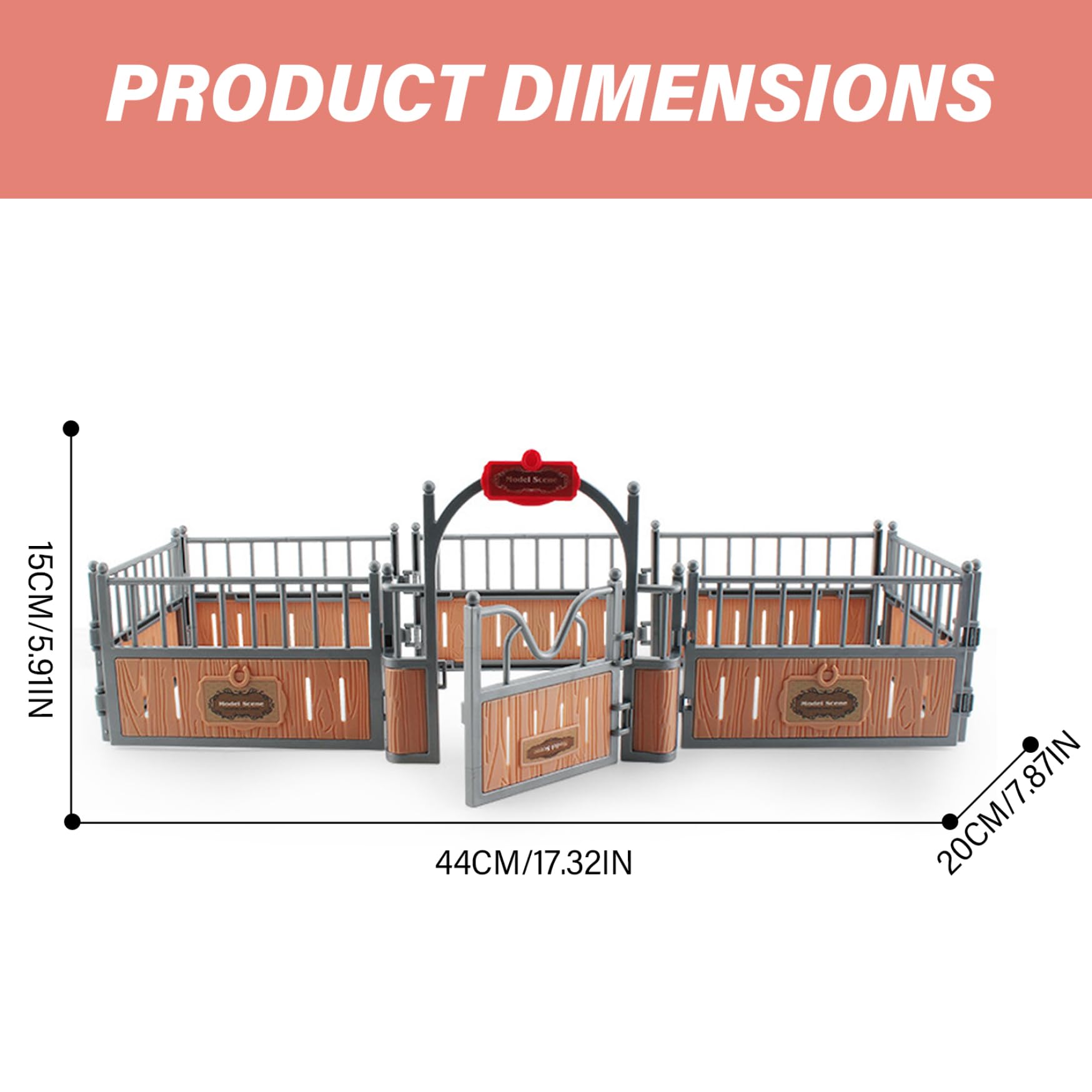 Pferd Stallset Zaun 17.3x7.9x5.9 '' Realistisches Plastik Pferdes Scheune Playset Zaun imaginär und kreatives Bildungsspielz