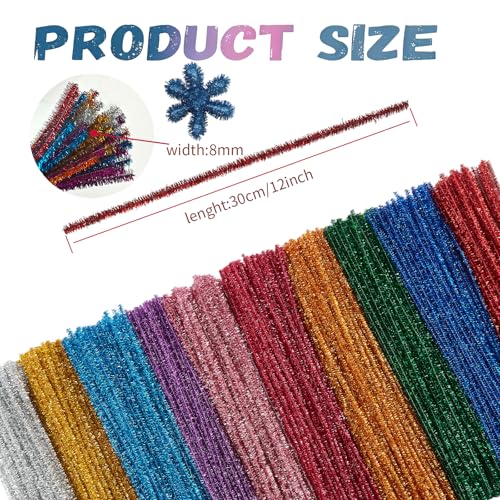 Image of 200Pcs Glitter Pipe Cleaners Craft Bulk,Art Aupplies Toys for Kids,DIY Multicolor Sparkly Chenille Stems for Halloween /Christmas Home Decor,Xmas Gift Wrapping and Festival Party Decoration Present