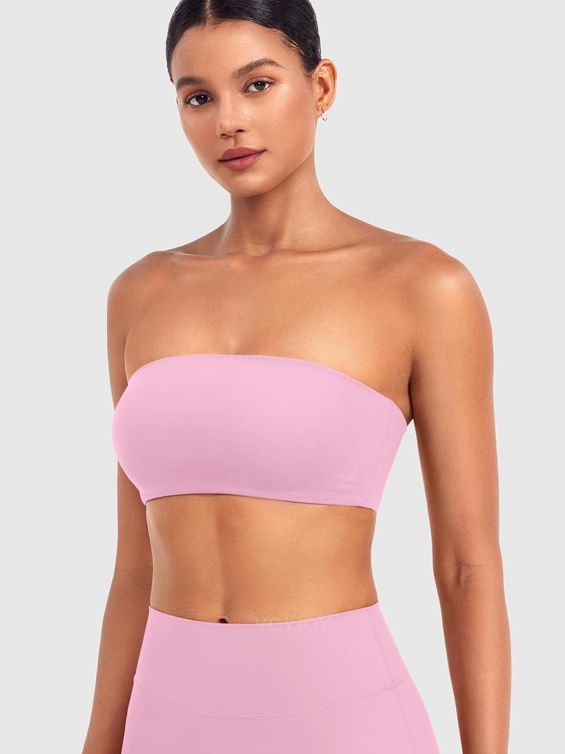 VOYJOY Women Strapless Bandeau Bra Wireless Padded Sports Bra Tube Top Seamless Stretchy Workout Bralette - Image 2