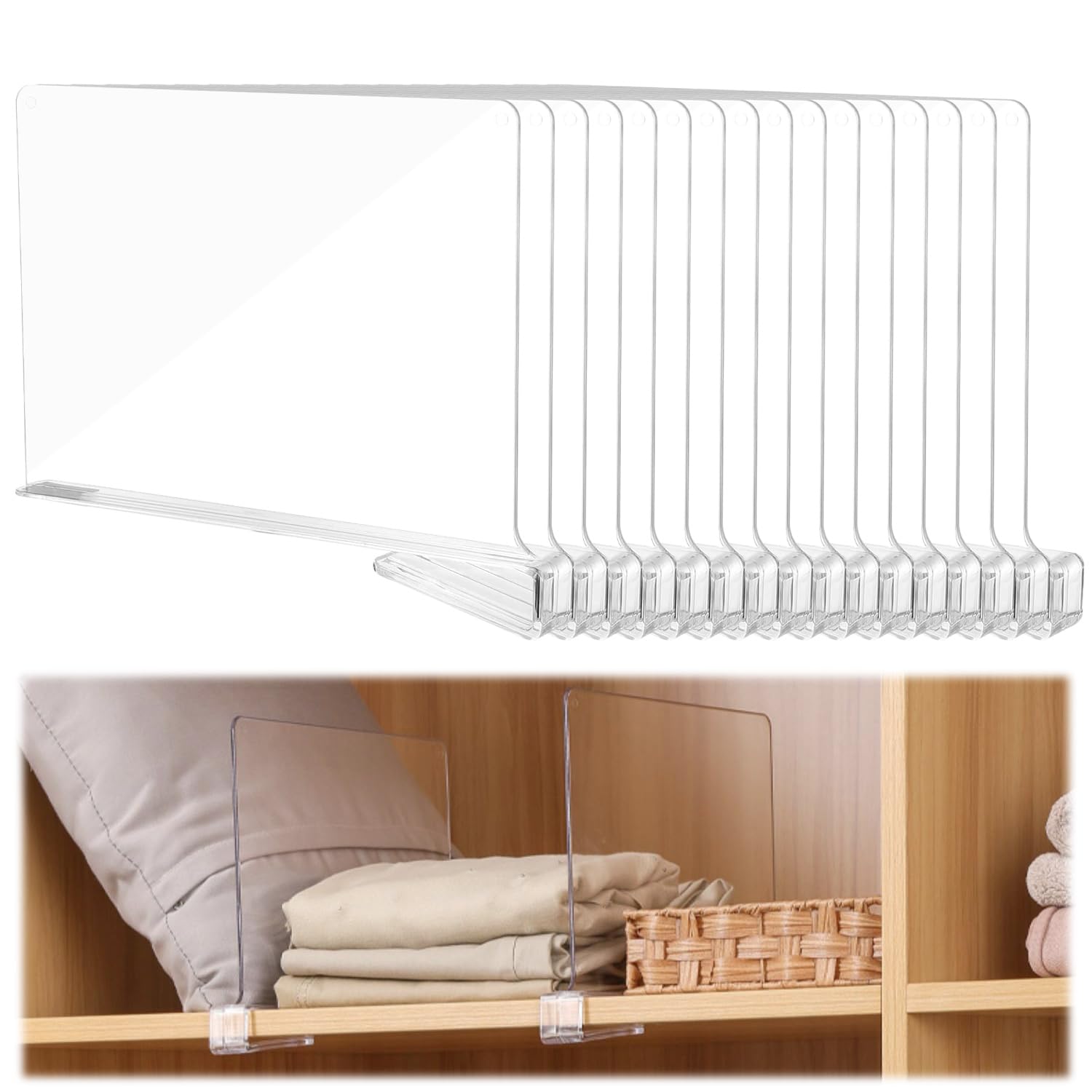16 Stück Transparente Acryl regaltrenner, Kleideraufbewahrung Organisation, Regalteiler, Regal für Kleiderschrank ohne Bohrungen, Regaltrenner Kleiderschrank, Für Schlafzimmer Küche Kleiderschrank