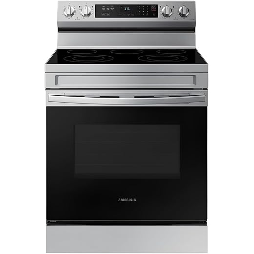 Samsung NE63A6311SS 30″ 6.3 cu ft Freestanding Electric Range with Wi‑Fi, Rapid Boil, 5‑Element Smoothtop, Self & Steam Clean – Stainless Steel