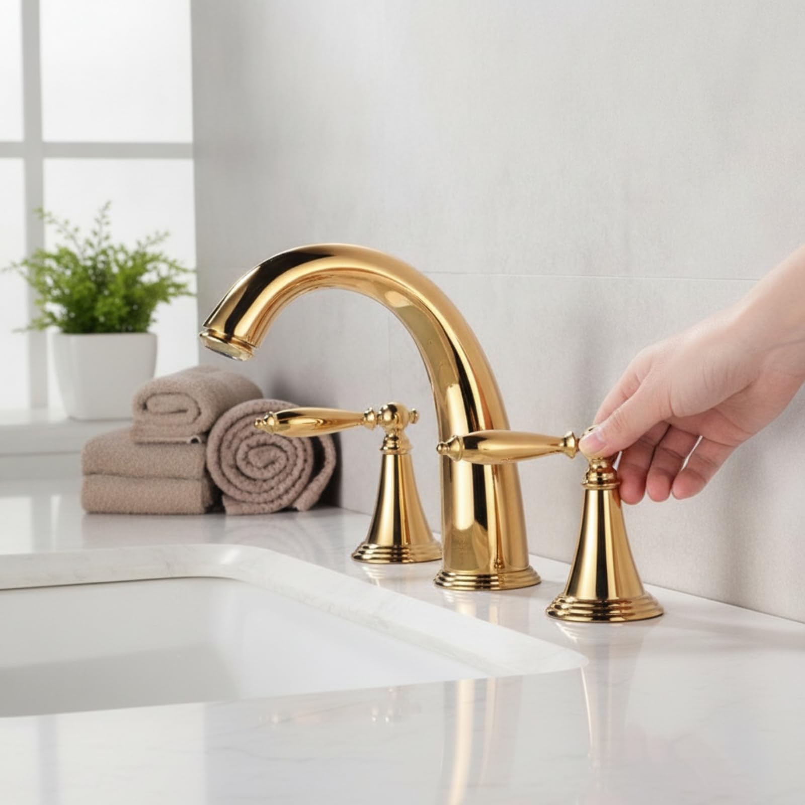 Grifo de Lavabo de 3 Agujeros,Grifo Separado para Lavabo de Encimera, Plata