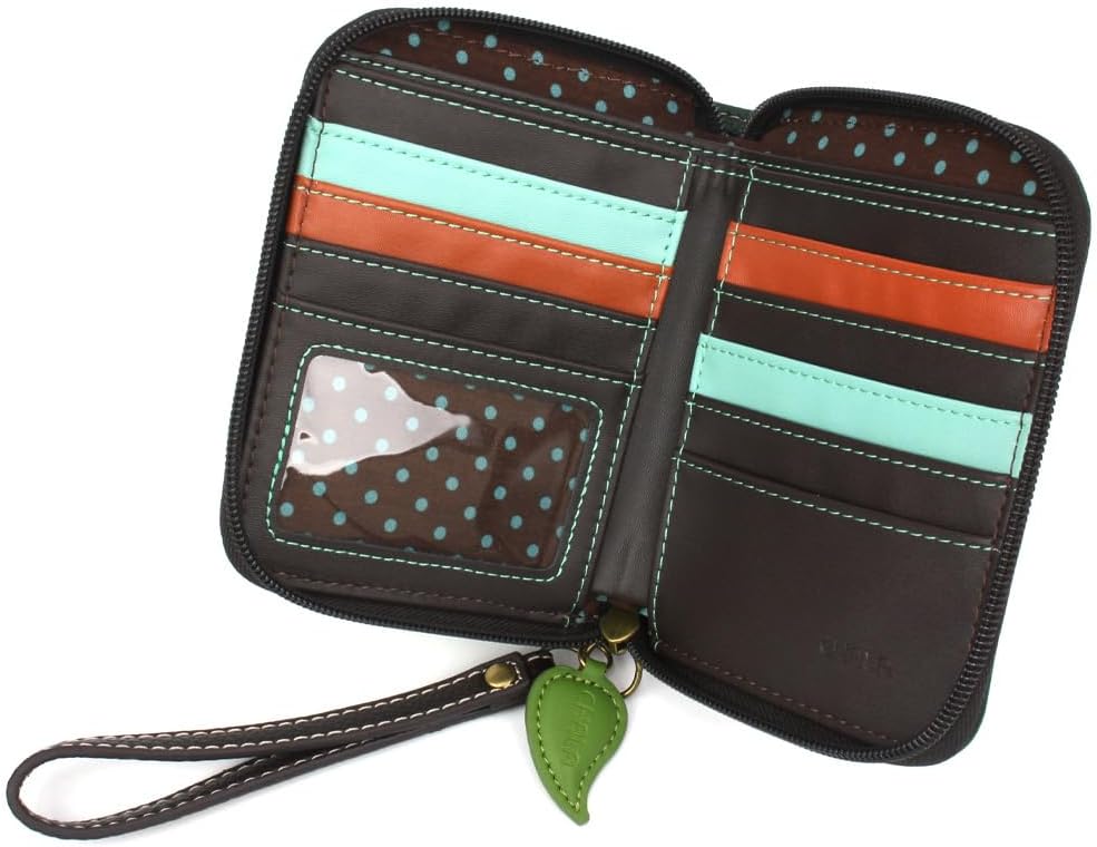 CHALA Zip Around Wallet, Wristlet, 8 Credit Card Slots, Sturdy Pu Leather - Lily Frog - green stripe - Image 4