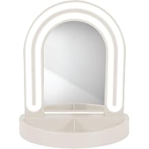 Glass Mirror with White LED, Wall Mirror for Bedroom, Living Room, or Hallway, USB Powered Lighted Mirror with Detachable Base, Body Mirrors for Bedroom & Home Decor, Ivory