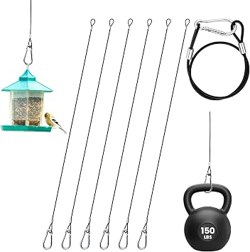 6 Pcs Wire for Bird Feeder Hook, 23in Hanging Steel Cable with Hooks