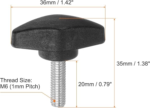 sourcing map 4pcs Tee Wing Knobs Thumb Screws M6 x 20mm Standard Male Thread Plastic T Knobs Handles Hand Clamping Thumbscrew, Black