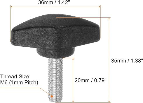 sourcing map 4pcs Tee Wing Knobs Thumb Screws M6 x 20mm Standard Male Thread Plastic T Knobs Handles Hand Clamping Thumbscrew, Black