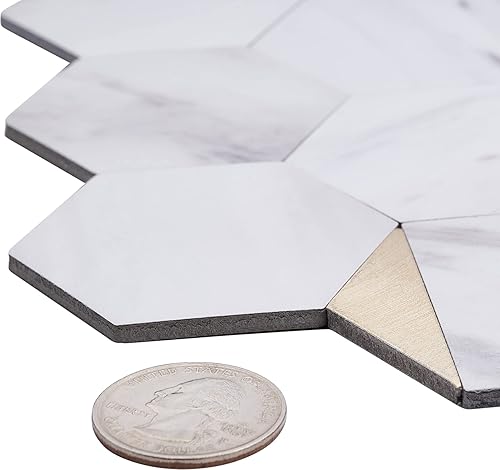 Miniatura 6 de Avant Decor  8 azulejos  Azulejos hexagonales pequeños compuestos de piedra  Azulejos de cocina para despegar y pegar  Azulejos de pared para pegar