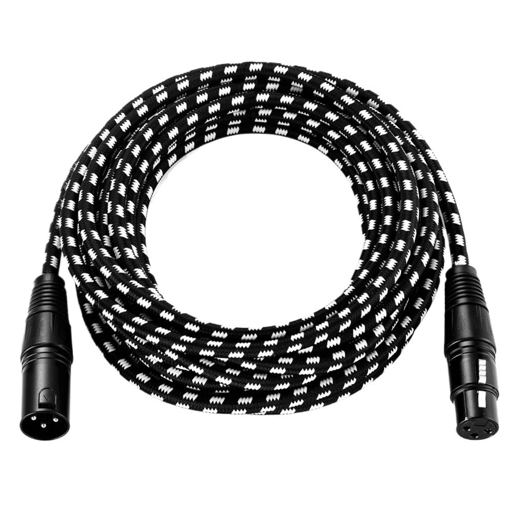 Textilgeflochtenes XLR-Kabel, Stecker auf Buchse, 3-polig, Ja-ck, mehrfach abgeschirmtes OFC-Kupfer für Mikrofon, Mischpult, 1 m, 2 m, 300 cm, 5 m, 10 m, 15 m, 20 m