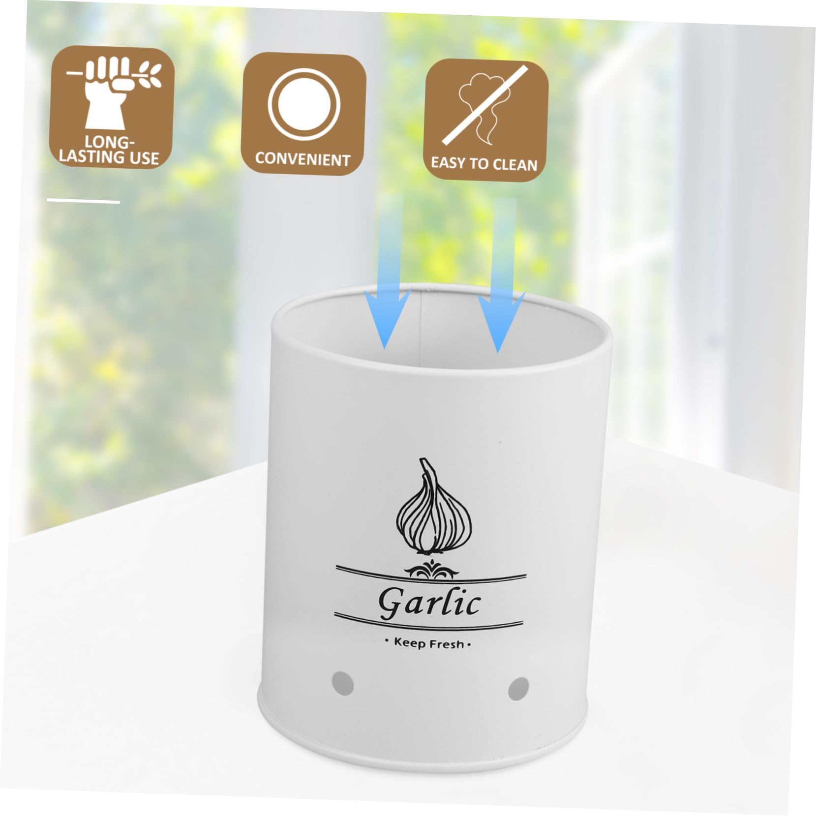 NAMOARLY Decorative Carbon Steel Garlic Storage Bucket Stylish Kitchen Organizer for Potatoes Onions and Garlic Multi Function for Freshness and Home Decor