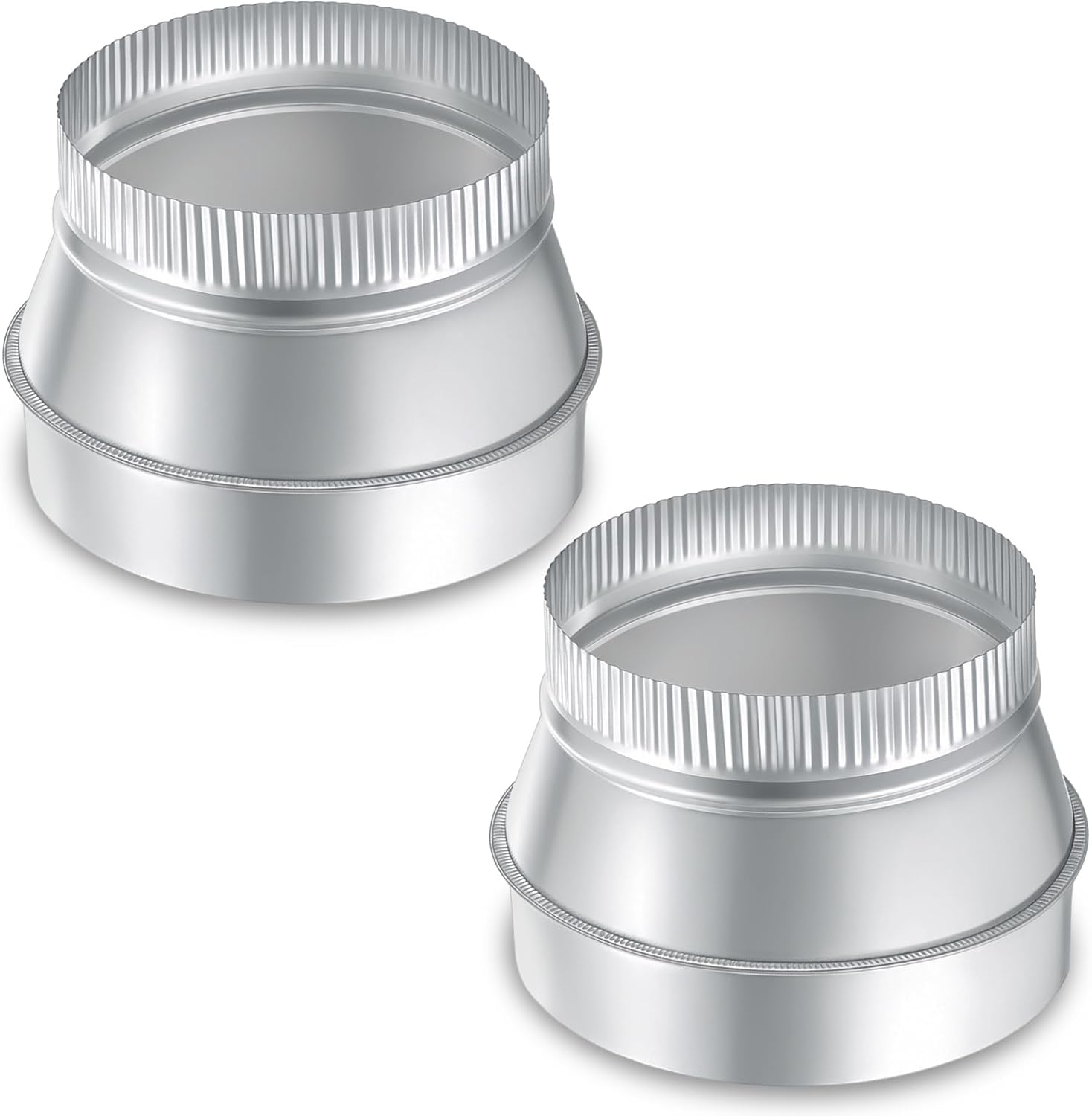 2 Pcs 7" to 6" Duct Reducer Galvanized Steel Increaser Air Duct Adapter for Ventilation System, Connect Pipe, Drainage Pipes, Exhaust Pipes with Pipeline Fan or Dryer Vent