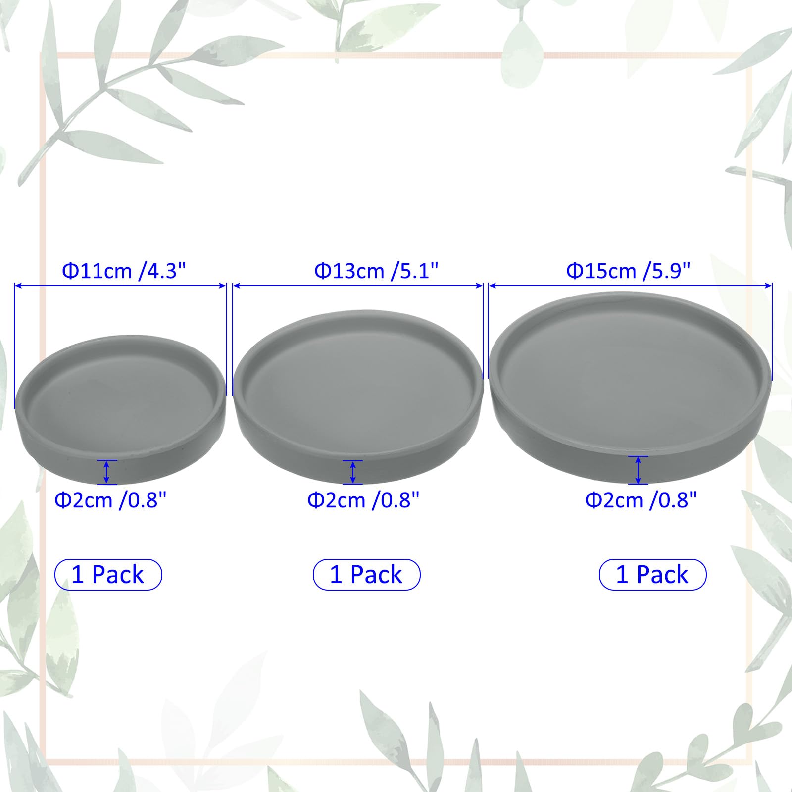 M METERXITY 3 Pack Planter Saucers - Ceramic Plant Tray Flower Pot Drip Trays Round Apply to Outdoor/Garden (4/5/6inch, Dark Grey) - Image 2