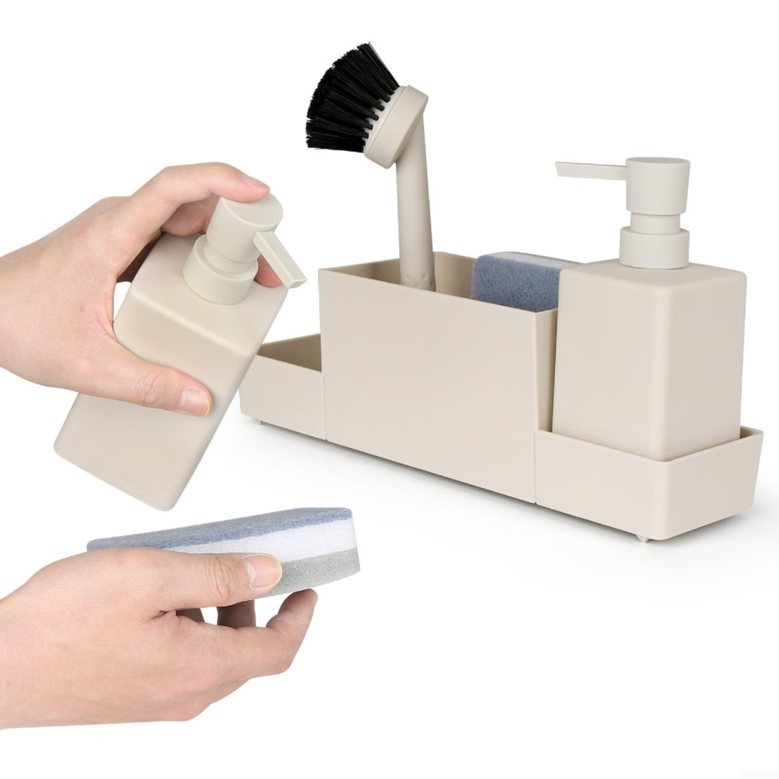 Juego organizador de fregadero de cocina con dispensadores de jabón 350 ml y bandeja extraíble