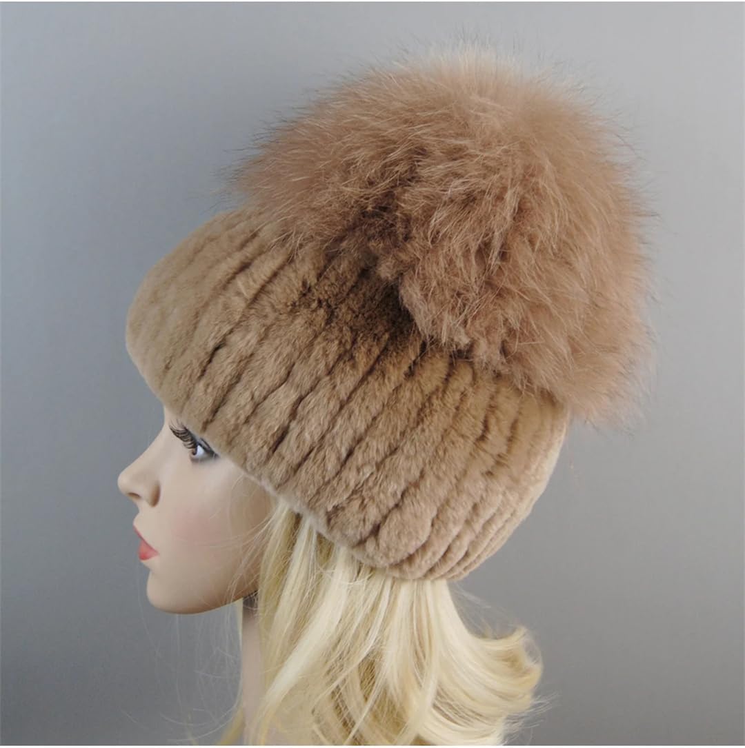 Lmtossey Cappello invernale da donna in vera peluche lavorato a maglia