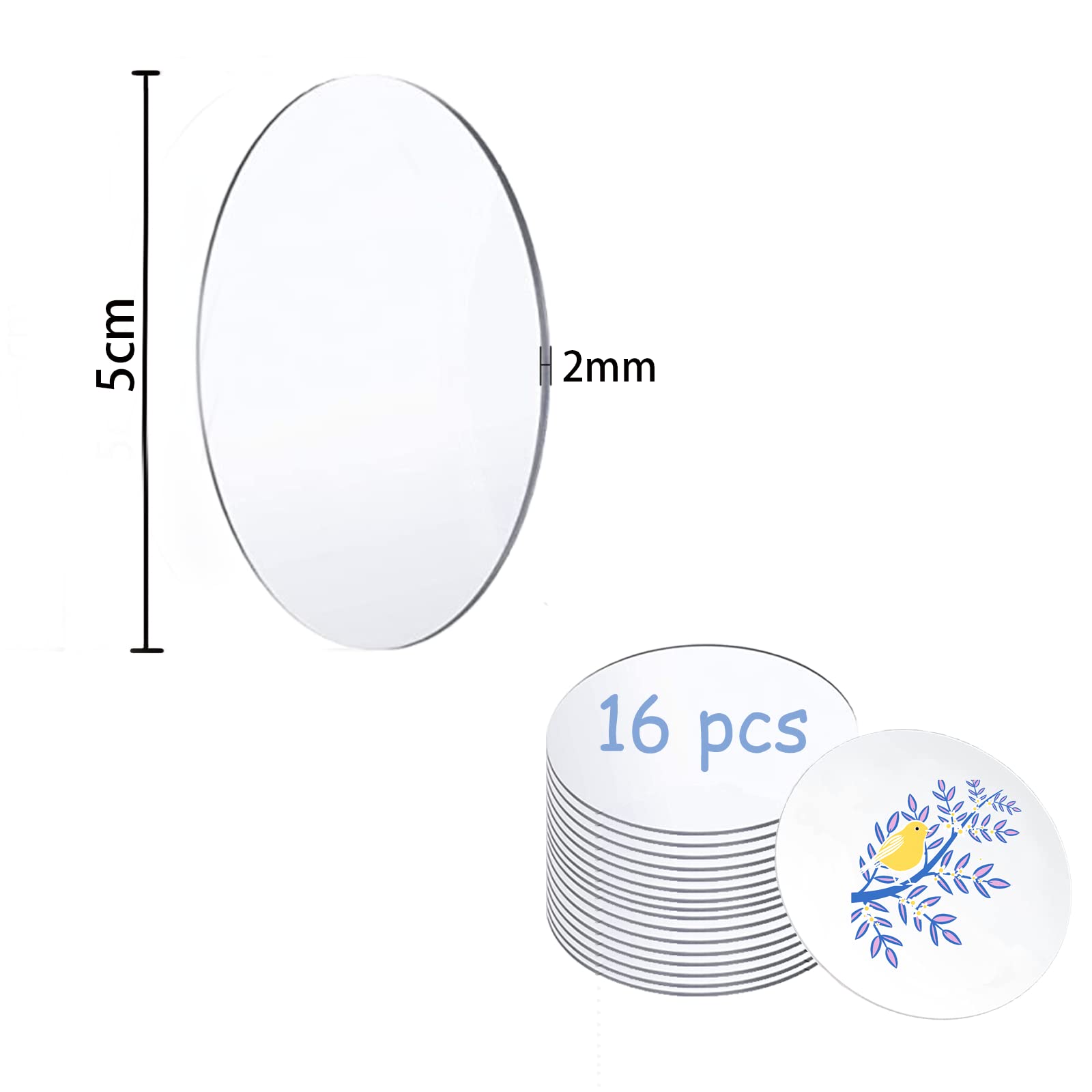 16 piezas de placas acrílicas transparentes, discos acrílicos redondos, transparentes, 0,2 cm de grosor, uso para marcos de fotos, pinturas, manualidades, exhibición de álbumes de recortes,