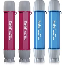 Yuclet Personal Water Filter Straw for Drinking Survival, Water Purifier Filtration System Survival Gear and Supplies for Camping, Hiking, Travel, and Emergency Preparedness 2 Bule & 2 Plum Red