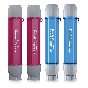 Yuclet Personal Water Filter Straw for Drinking Survival, Water Purifier Filtration System Survival Gear and Supplies for Camping, Hiking, Travel, and Emergency Preparedness 2 Bule & 2 Plum Red