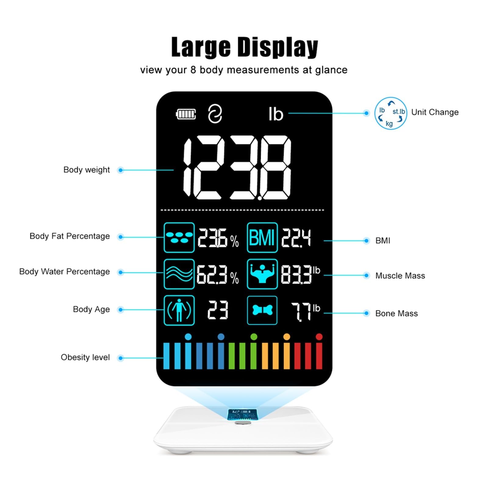 Bilance Intelligenti Con Bilancia A 8 Elettrodi Digitale A Schermo BMI Da Bagno For Grasso Corporeo Bluetooth Preciso E Facile Da Leggere