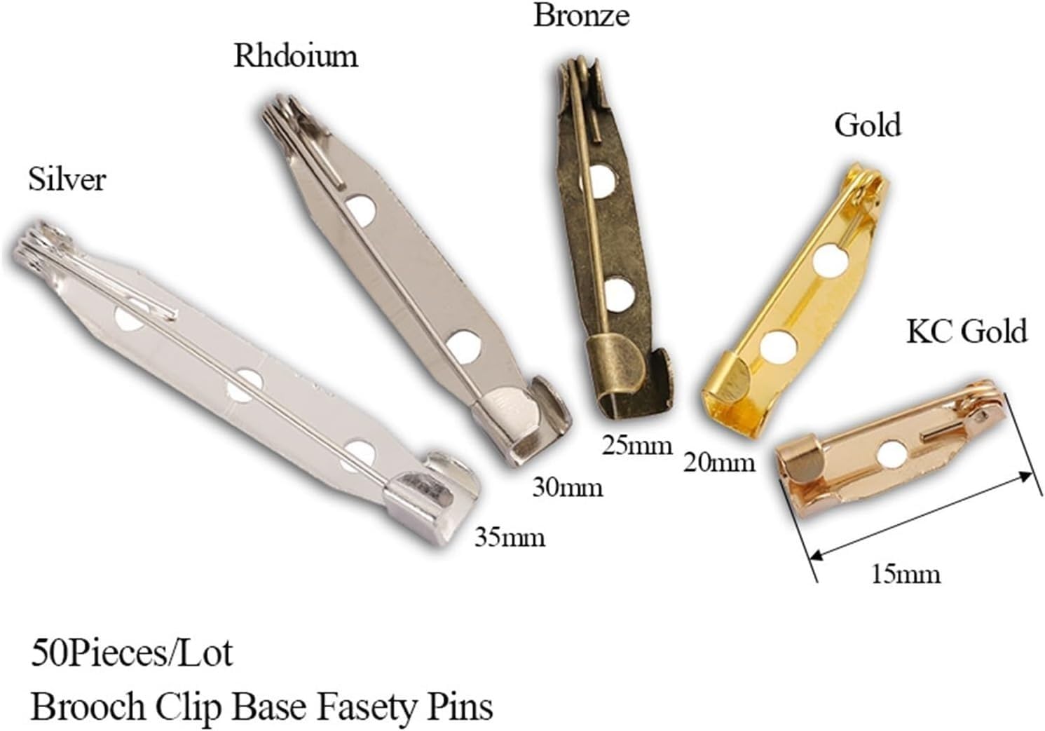 Perni base con clip for spilla da 50 pezzi for gioielli fai-da-te | Spille vuote con 2 fori, materiale metallico resistente, finitura argento, chiusura facile for un fissaggio sicuro